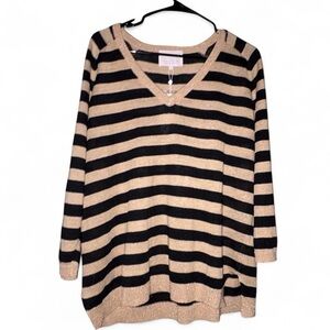Part Two Cream Black Gold Scandi Style 
Linen Glitter V neck Knit Pullover